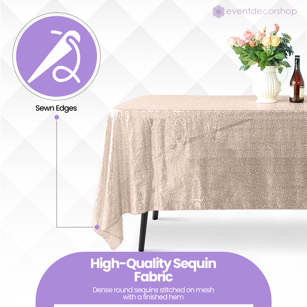 Sequin Rectangle Sparkly Tablecloth - Rose Gold