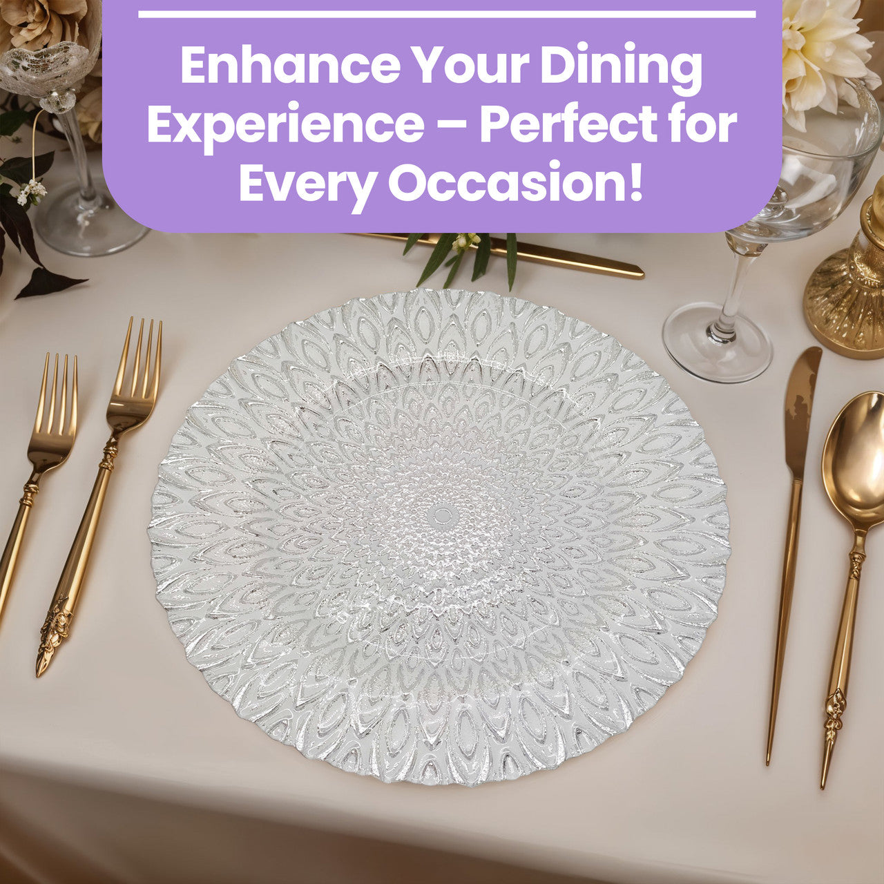Round Charger Plate - Peacock Silver x 6