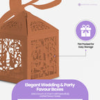 50x Laser Cut Love Heart & Doves Favours Box with Organza Ribbon - Orange