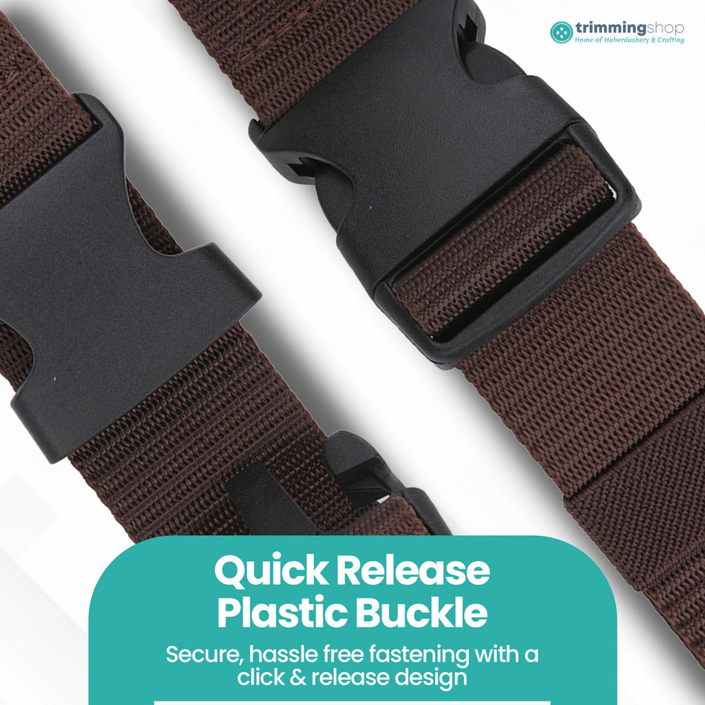 Webbing Canvas Belt with Plastic Clip Buckle - Brown