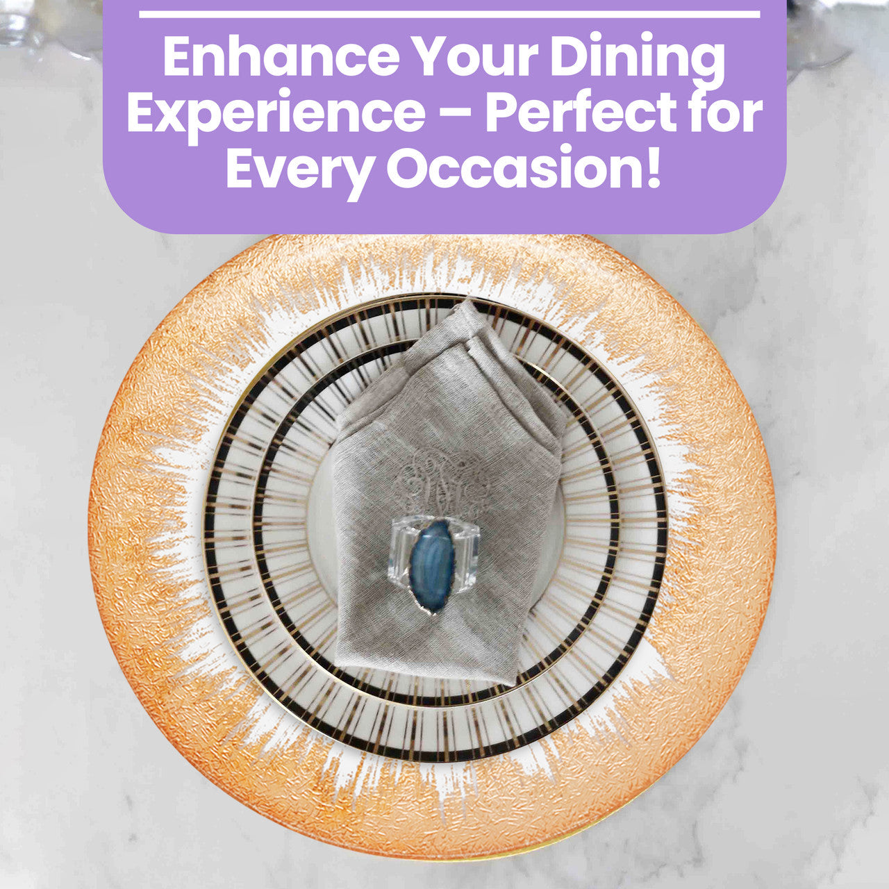 13" Round Charger Plate - Clear with Copper Textured Trim