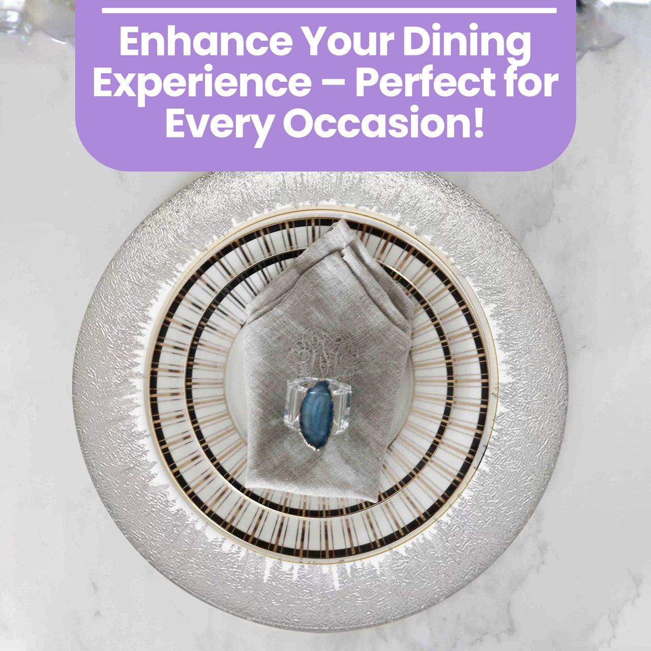 13" Round Charger Plate - Clear with Silver Textured Trim