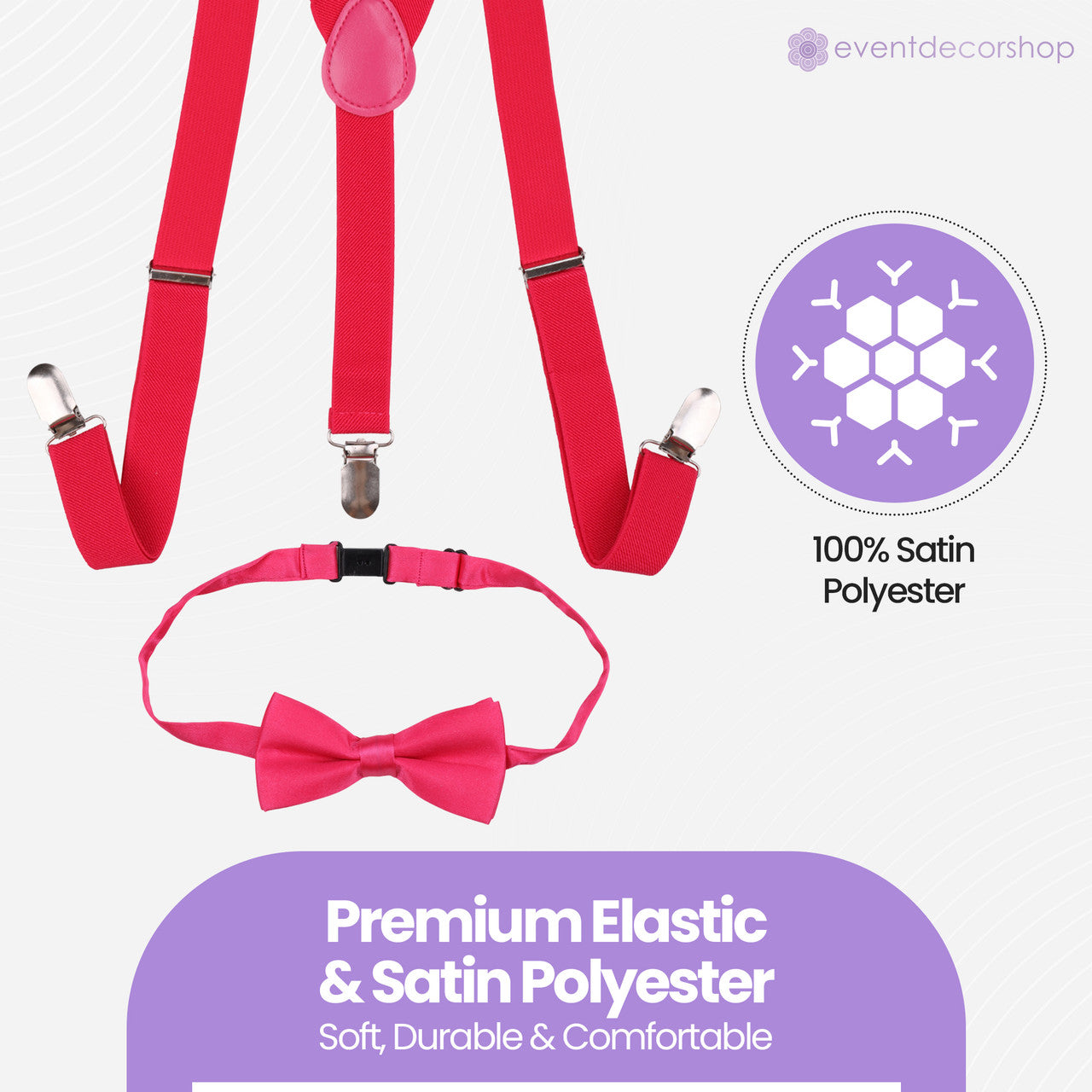 Kids Braces with Bow Tie - 25mm - Hot Pink