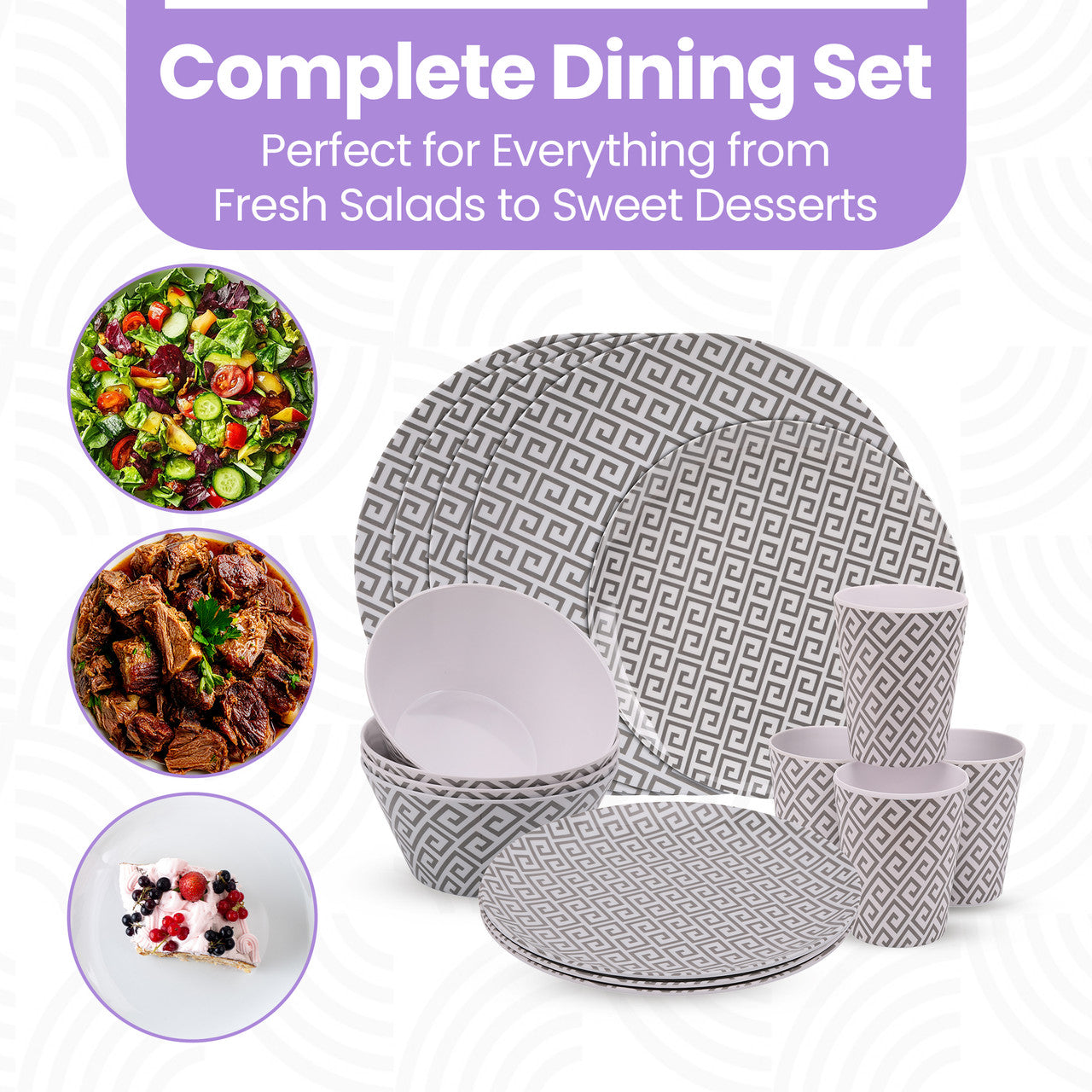 Geometric Design Melamine BBQ and Party Set - 16pcs