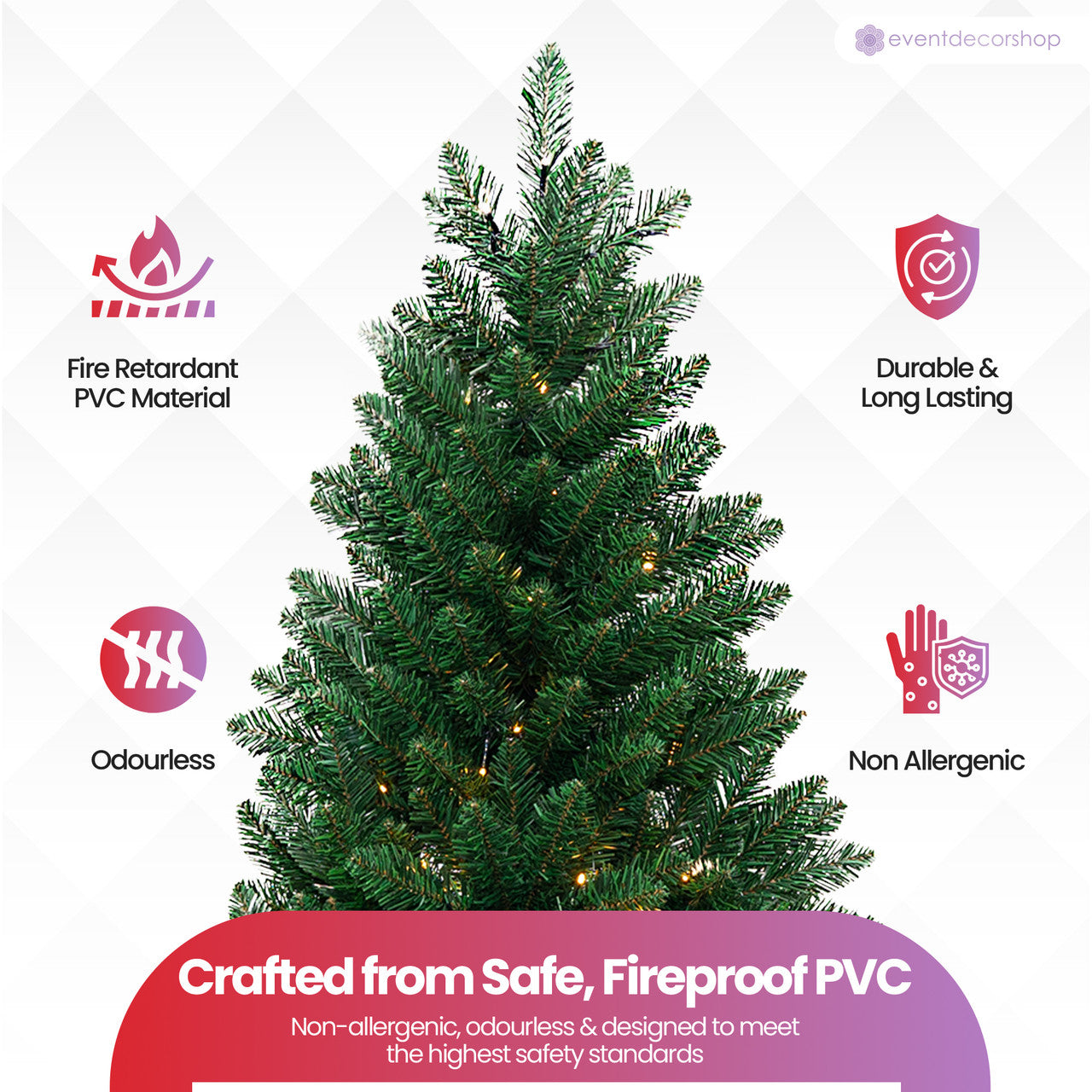 Evergreen Christmas Tree with Warm White Lights - 4ft/5ft/6ft