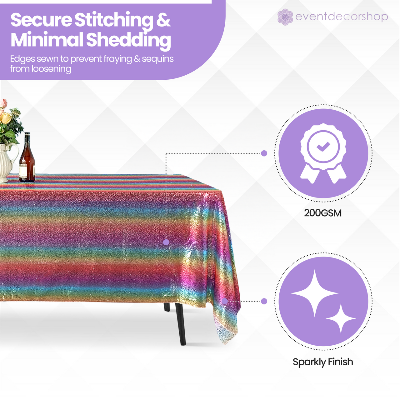 Sequin Rectangle Sparkly Tablecloth - Rainbow
