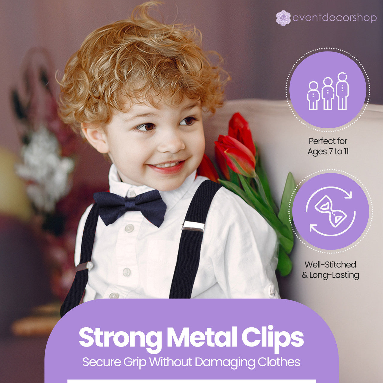 Kids Braces with Bow Tie - 25mm - Light Pink