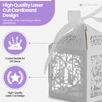 50x Laser Cut Love Heart & Doves Favours Box with Organza Ribbon - White