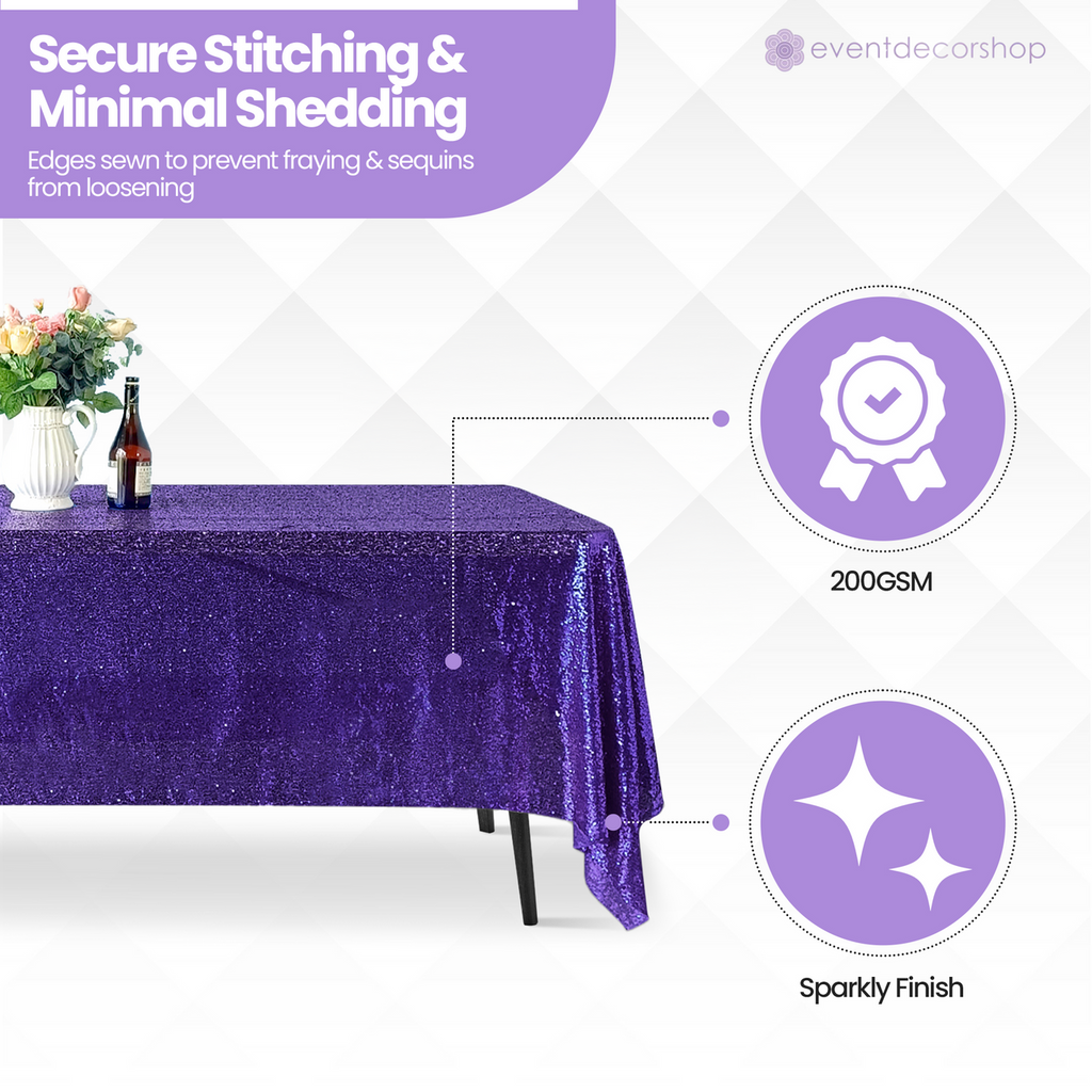 Sequin Rectangle Sparkly Tablecloth - Purple