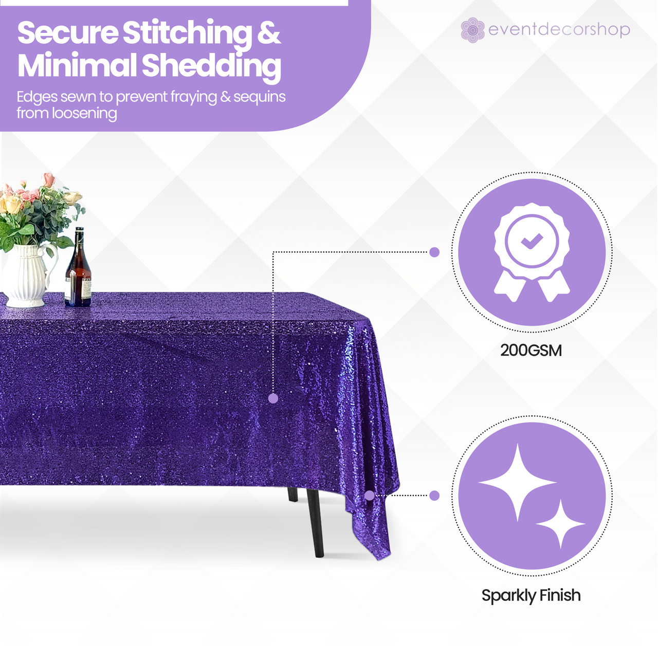 Sequin Rectangle Sparkly Tablecloth - Purple