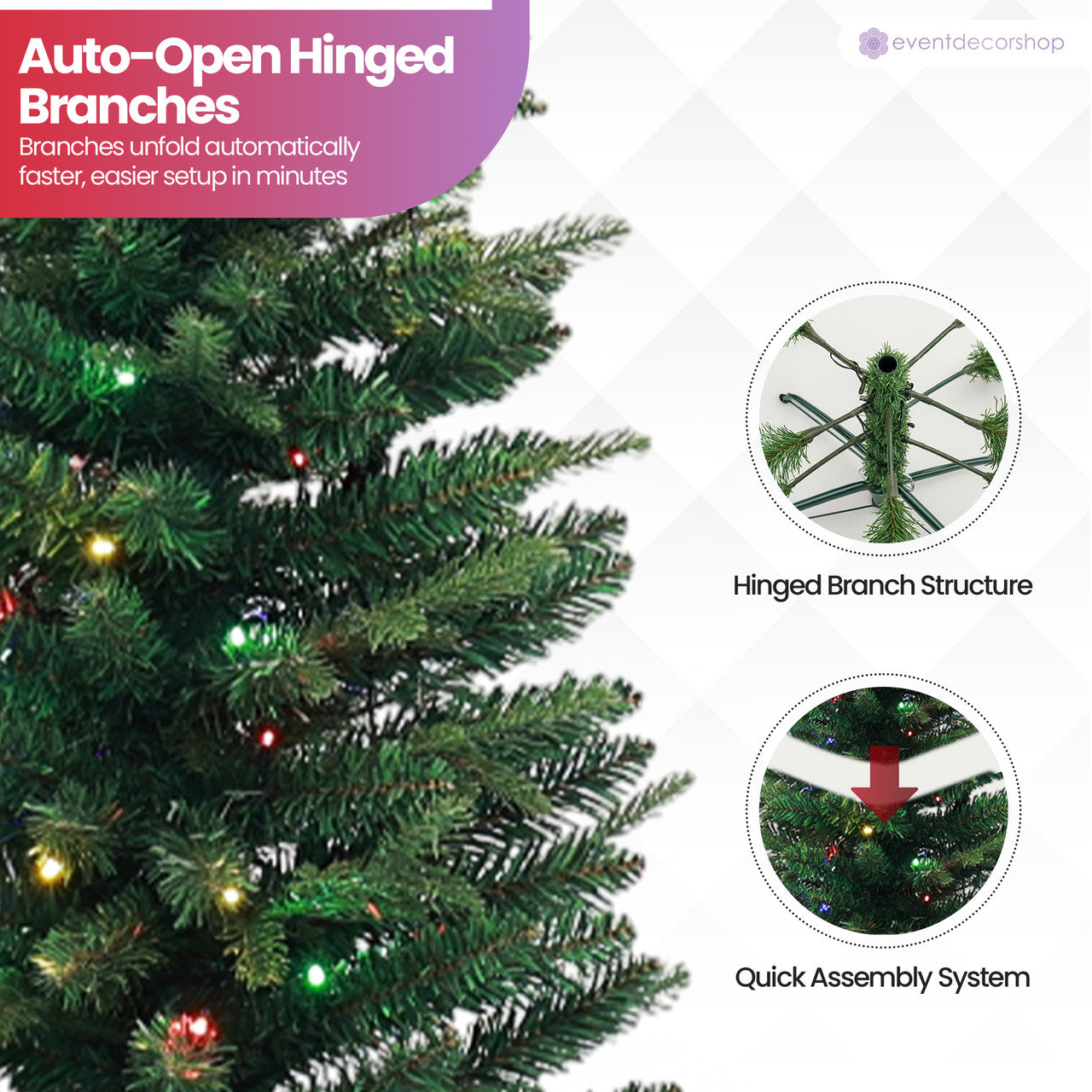 Whisper Slim Christmas Tree with Coloured Lights - 4ft/5ft/6ft
