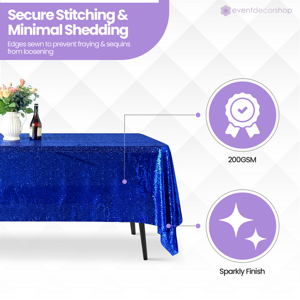 Sequin Rectangle Sparkly Tablecloth - Royal Blue