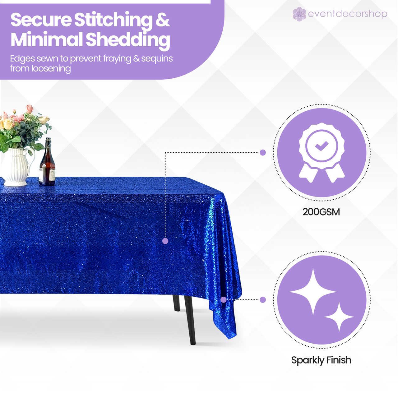 Sequin Rectangle Sparkly Tablecloth - Royal Blue