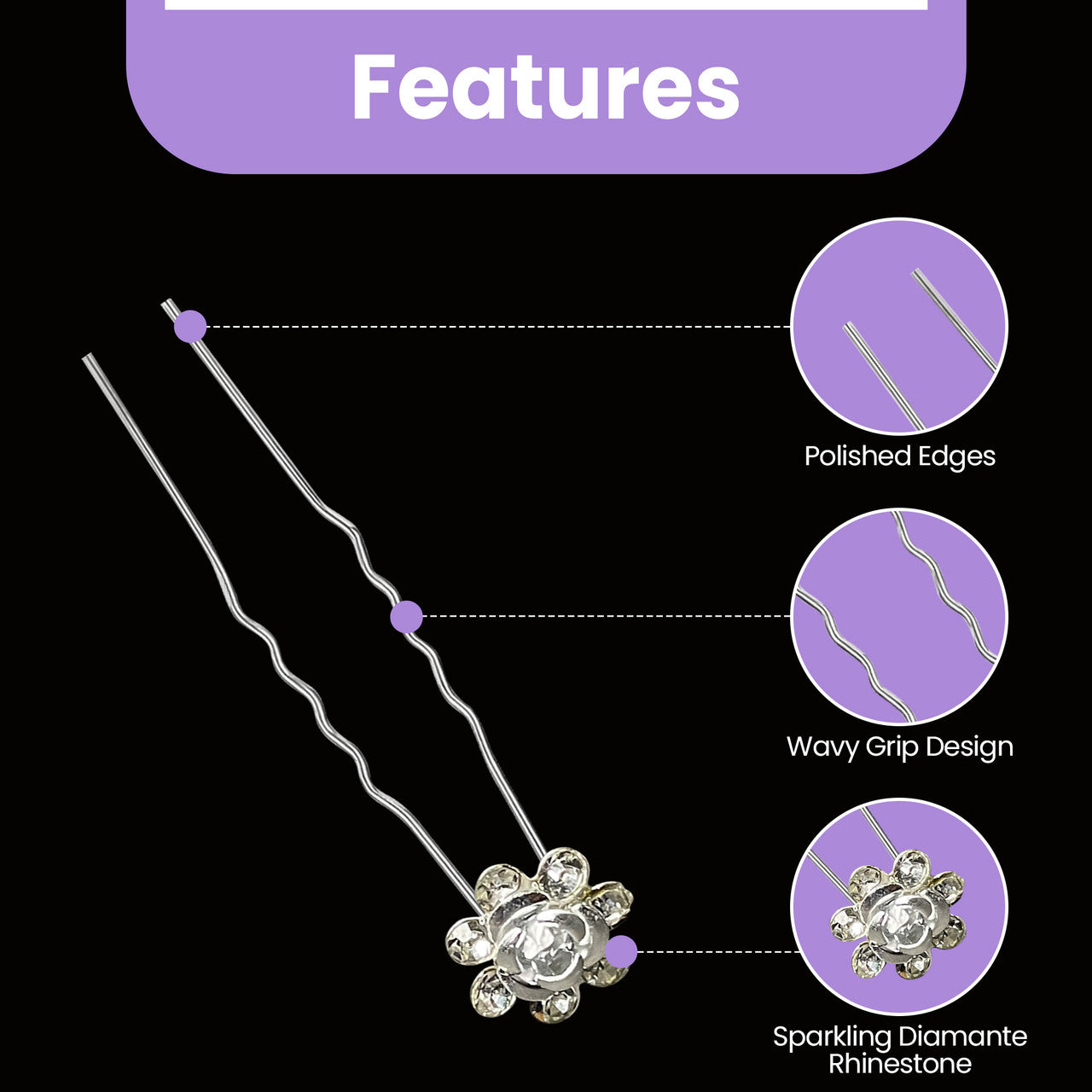 Flower Crystal Hair Pins - 10pcs