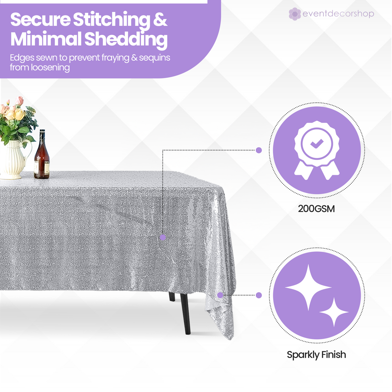 Sequin Rectangle Sparkly Tablecloth - Silver