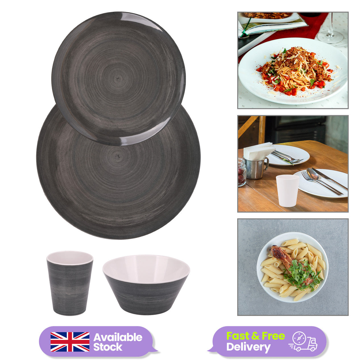 Grey Swirl Design Melamine BBQ and Party Set - 16pcs