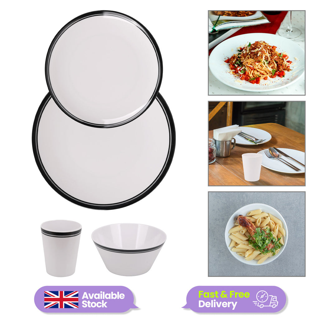 White and Black Design Melamine BBQ and Party Set - 16pcs