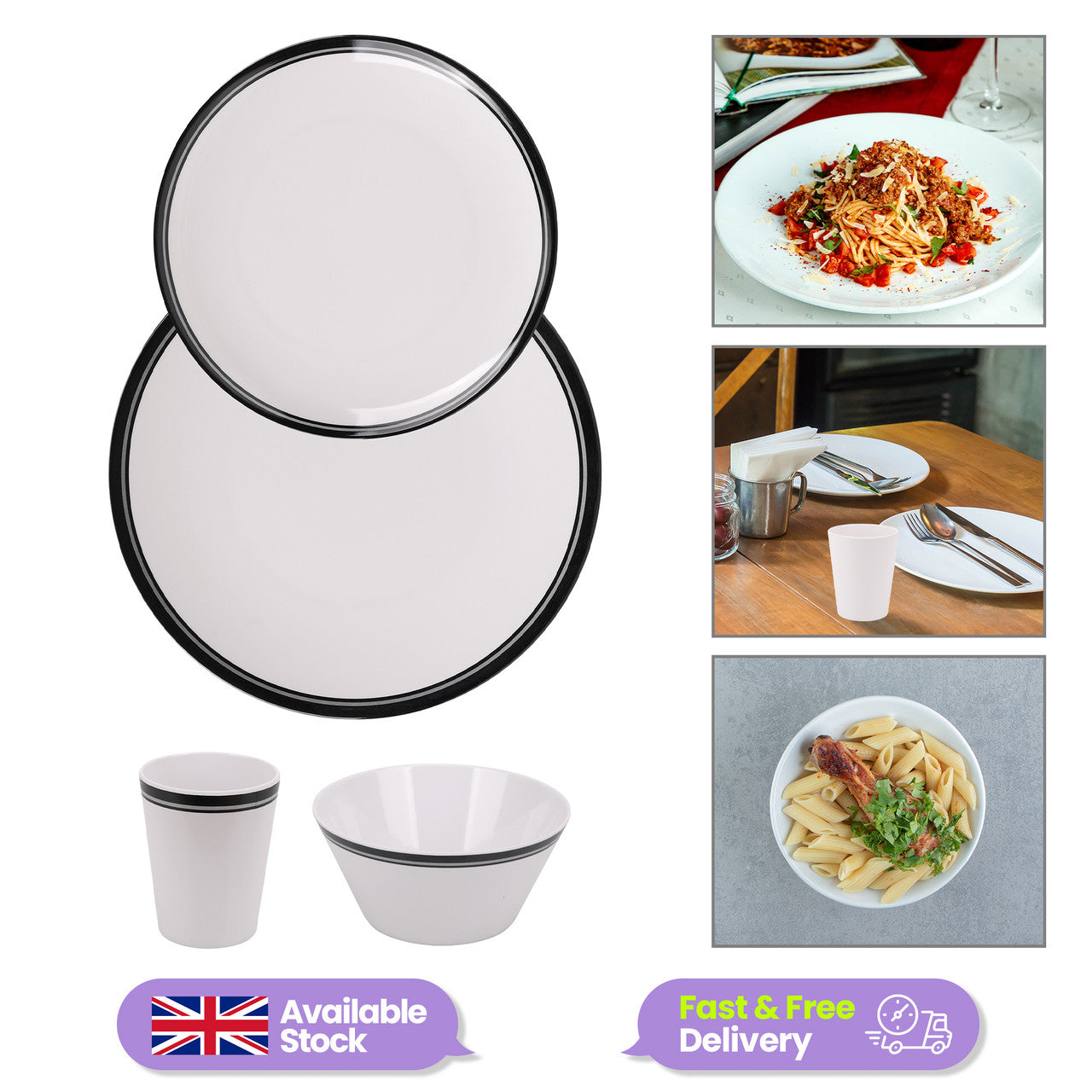 White and Black Design Melamine BBQ and Party Set - 16pcs