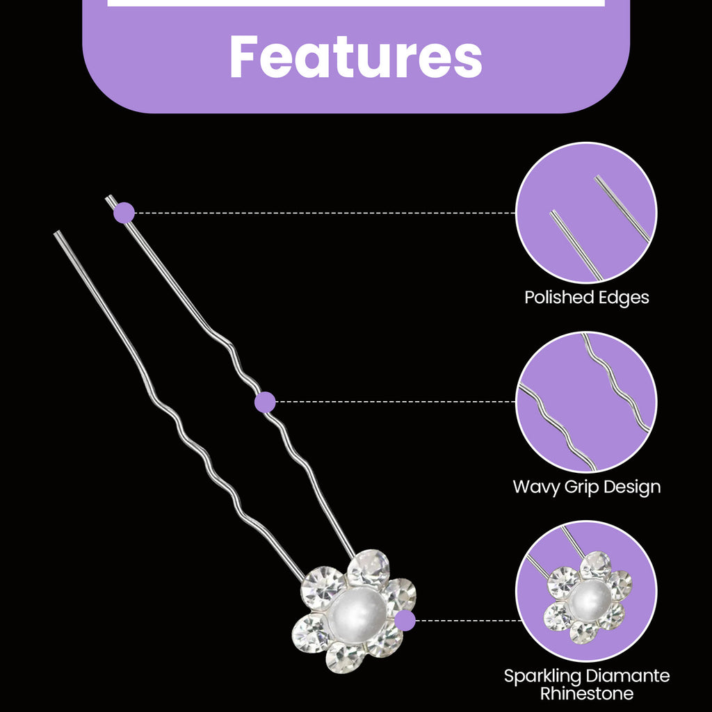 Elegant Pearl Flower Rhinestone Hairpin Clips