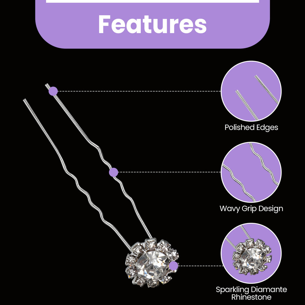 Diamante Flower Design Hair Pins - 10pcs