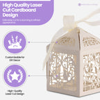 50x Laser Cut Love Heart & Doves Favours Box with Organza Ribbon - Beige