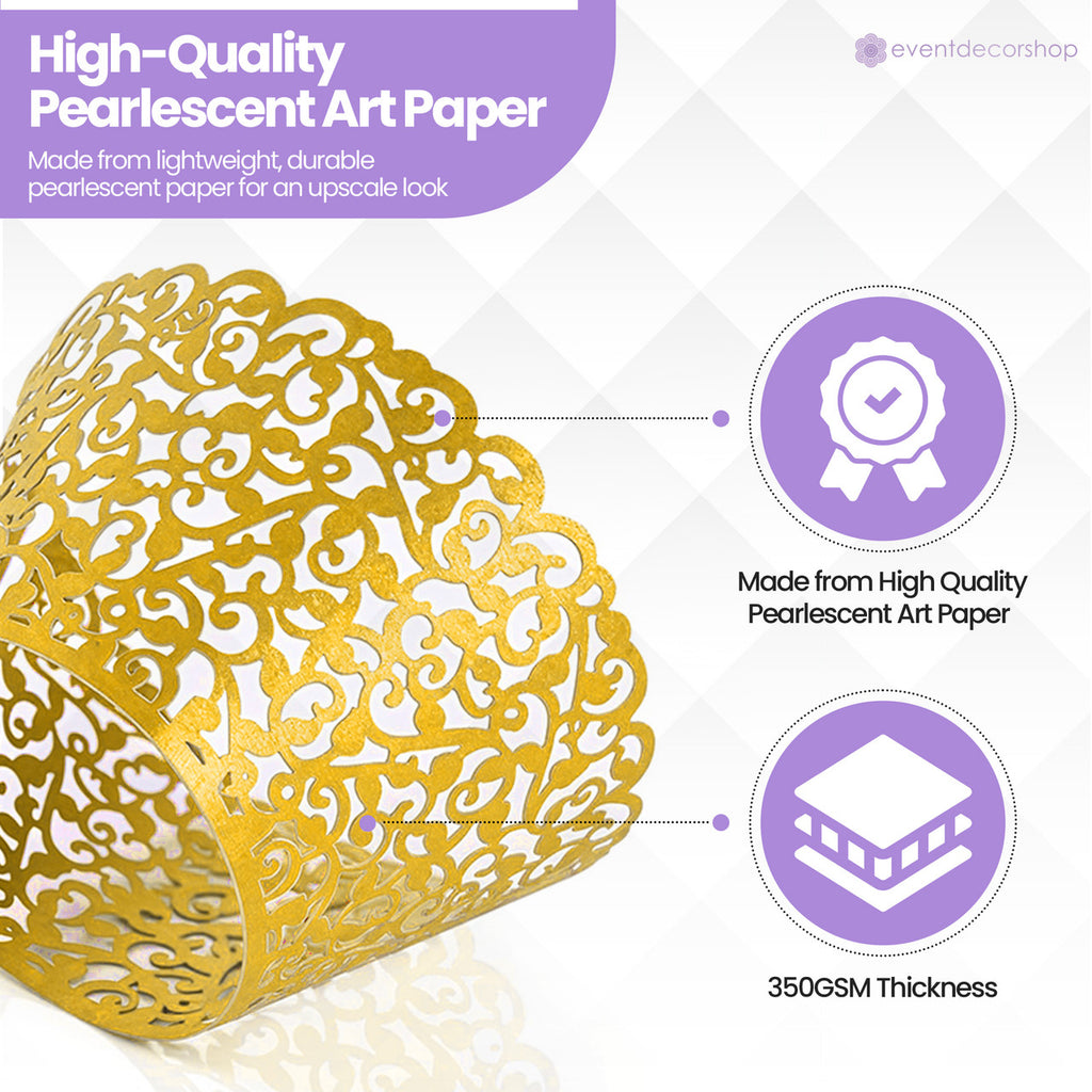 25x Laser Cut Cupcake Wrappers - Gold