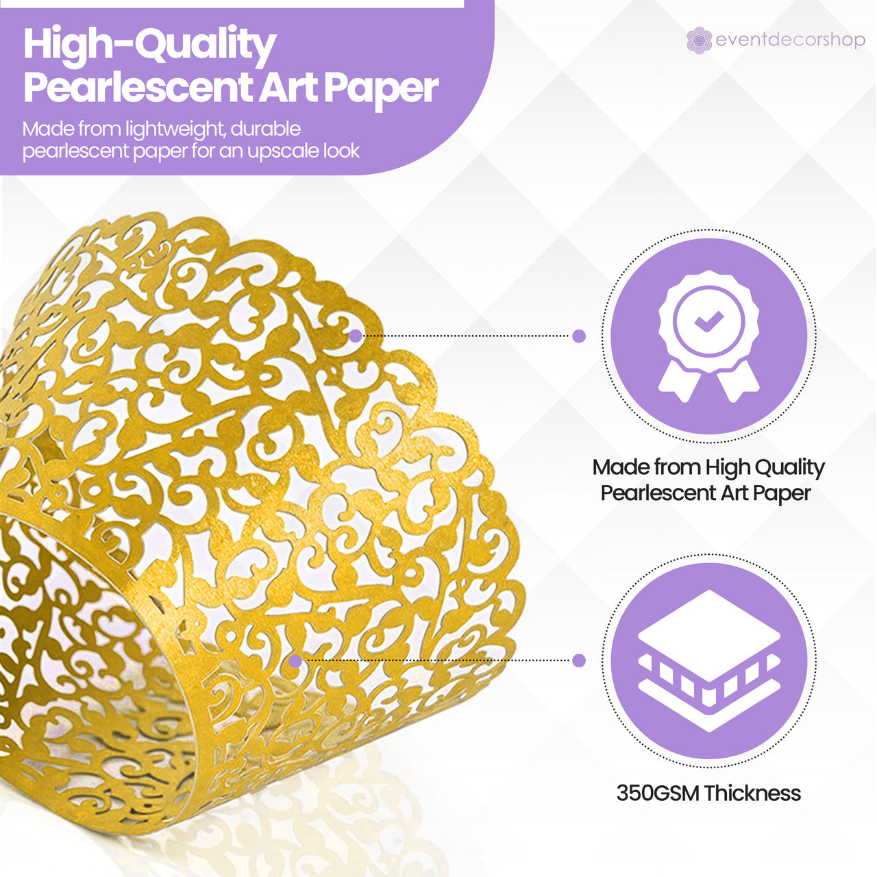 25x Laser Cut Cupcake Wrappers - Gold