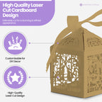 50x Laser Cut Love Heart & Doves Favours Box with Organza Ribbon - Gold