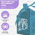 50x Laser Cut Love Heart & Doves Favours Box with Organza Ribbon - Sky Blue
