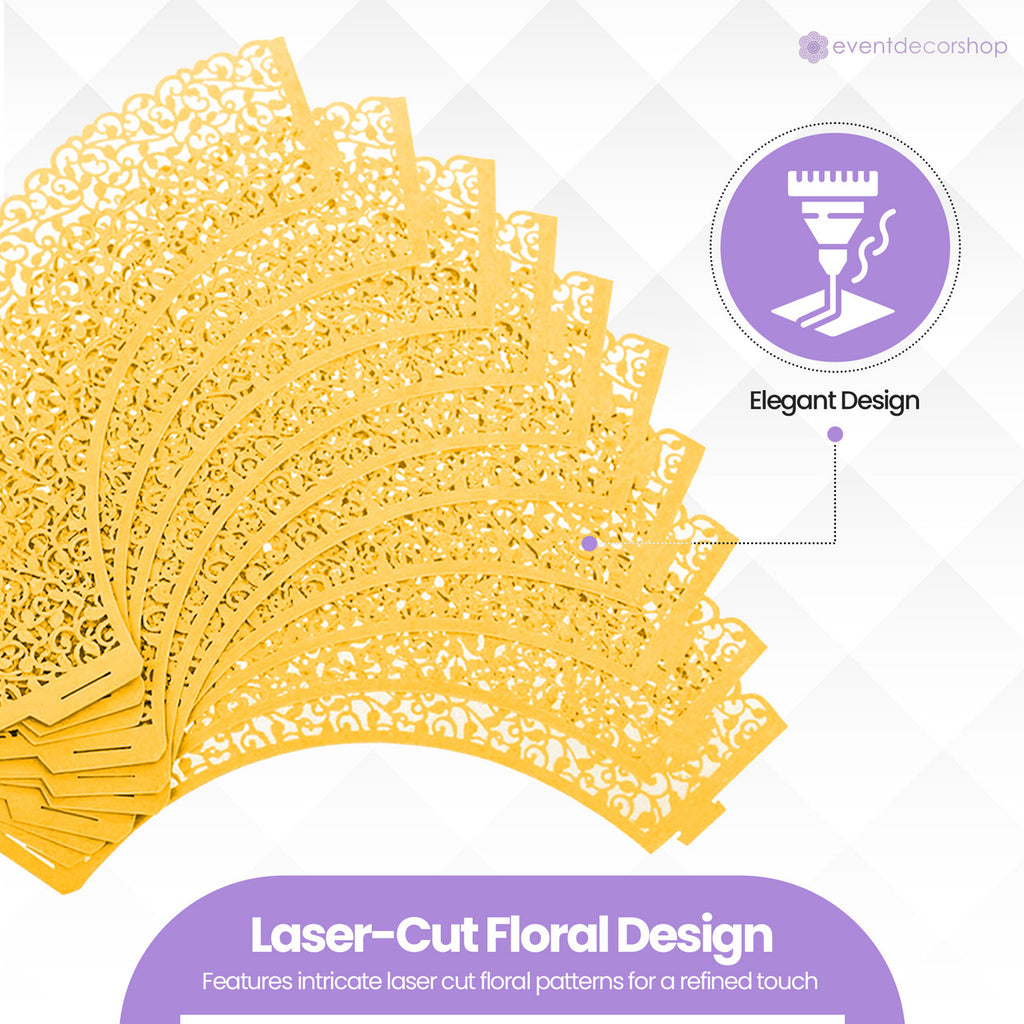 25x Laser Cut Cupcake Wrappers - Gold