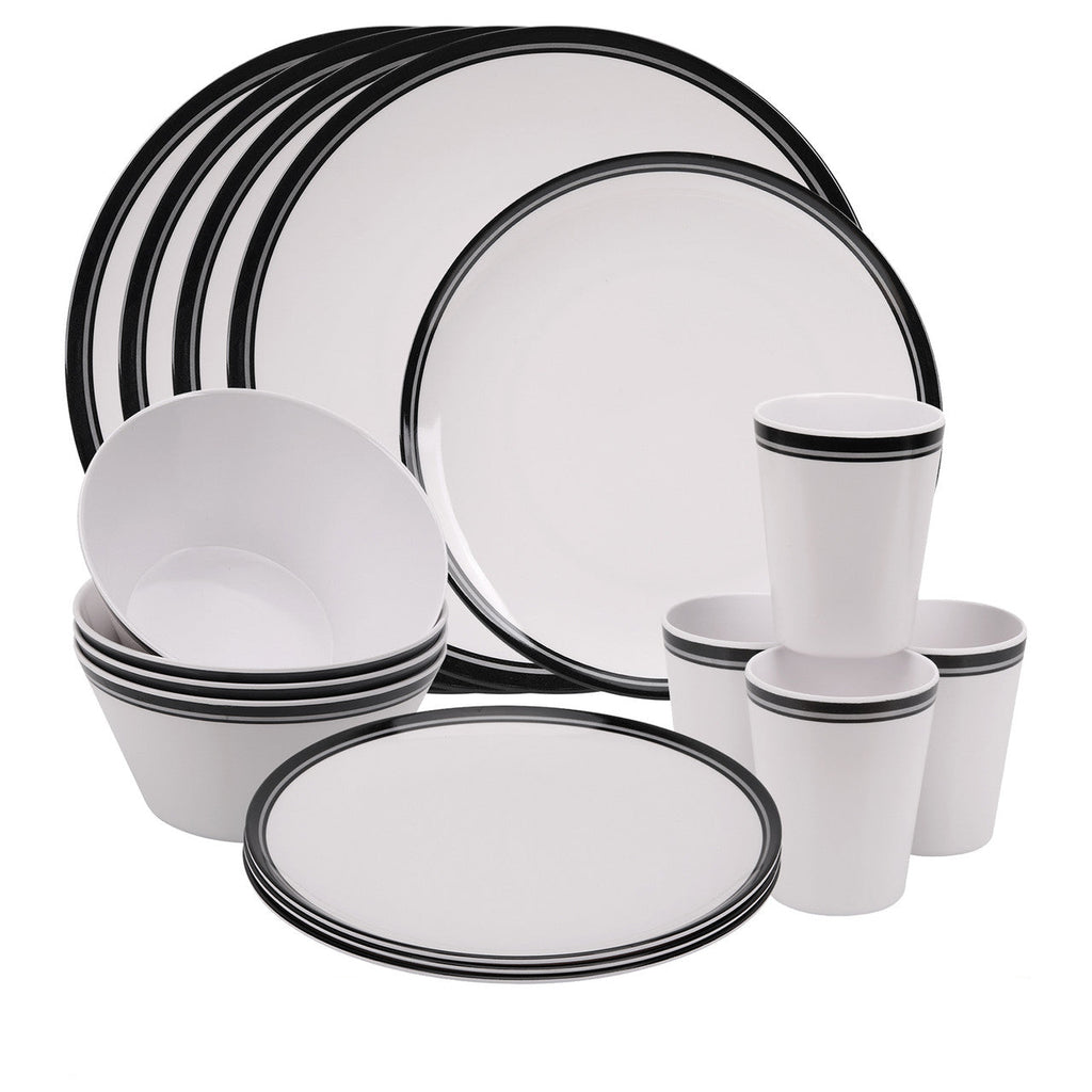 White and Black Design Melamine BBQ and Party Set - 16pcs