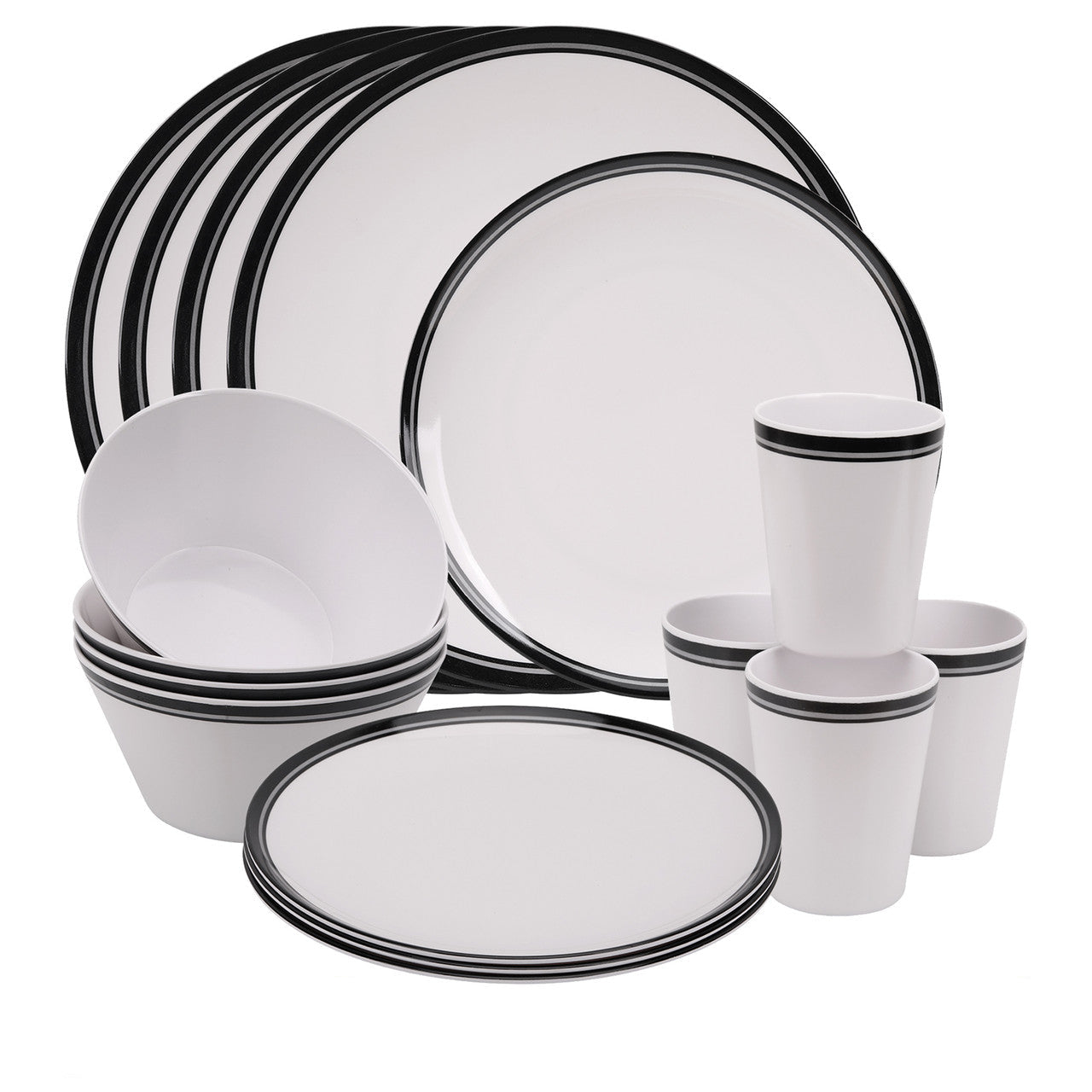 White and Black Design Melamine BBQ and Party Set - 16pcs
