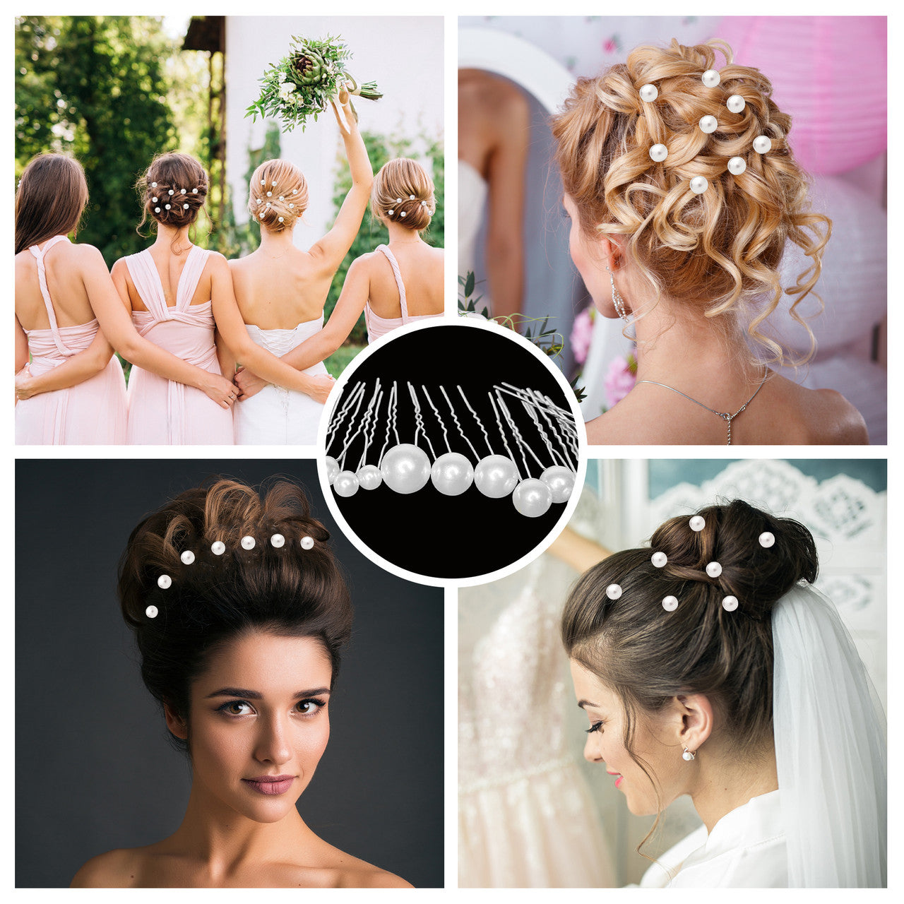 18pcs Mixed Sizes Pearl Head Silver Hair Pins