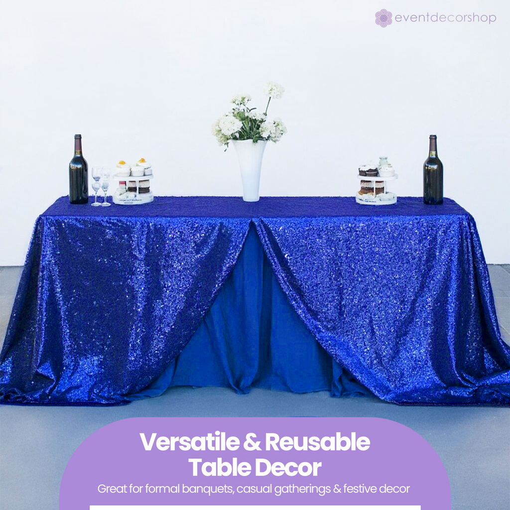Sequin Rectangle Sparkly Tablecloth - Royal Blue