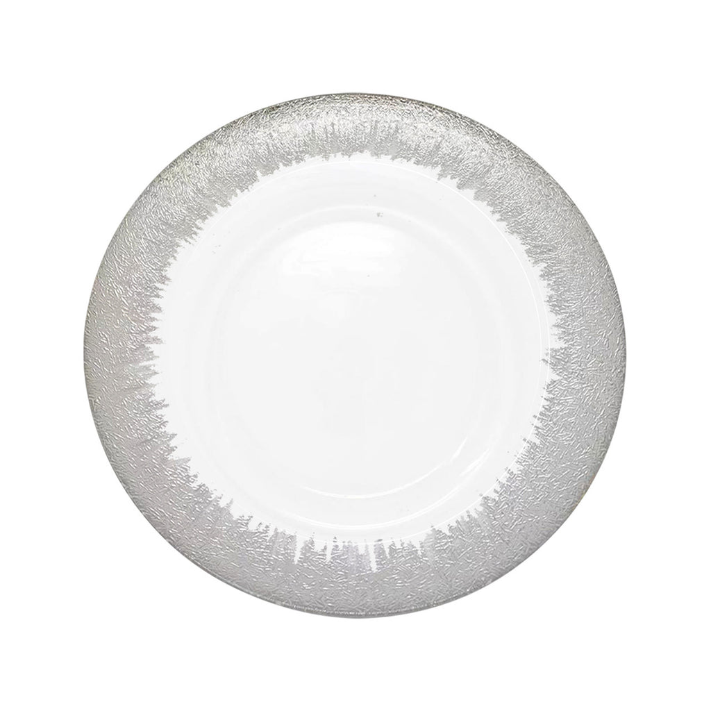 13" Round Charger Plate - Clear with Silver Textured Trim