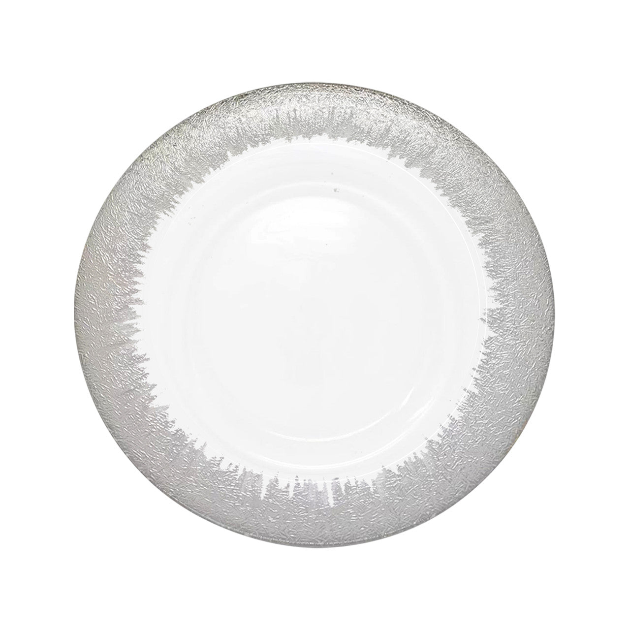 13" Round Charger Plate - Clear with Silver Textured Trim