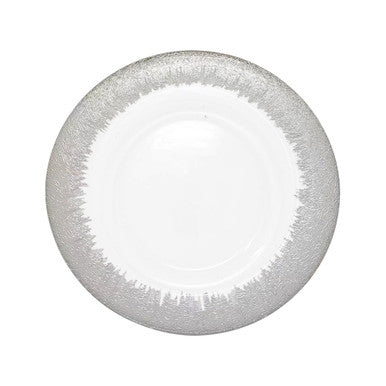 13" Round Charger Plate - Clear with Silver Textured Trim