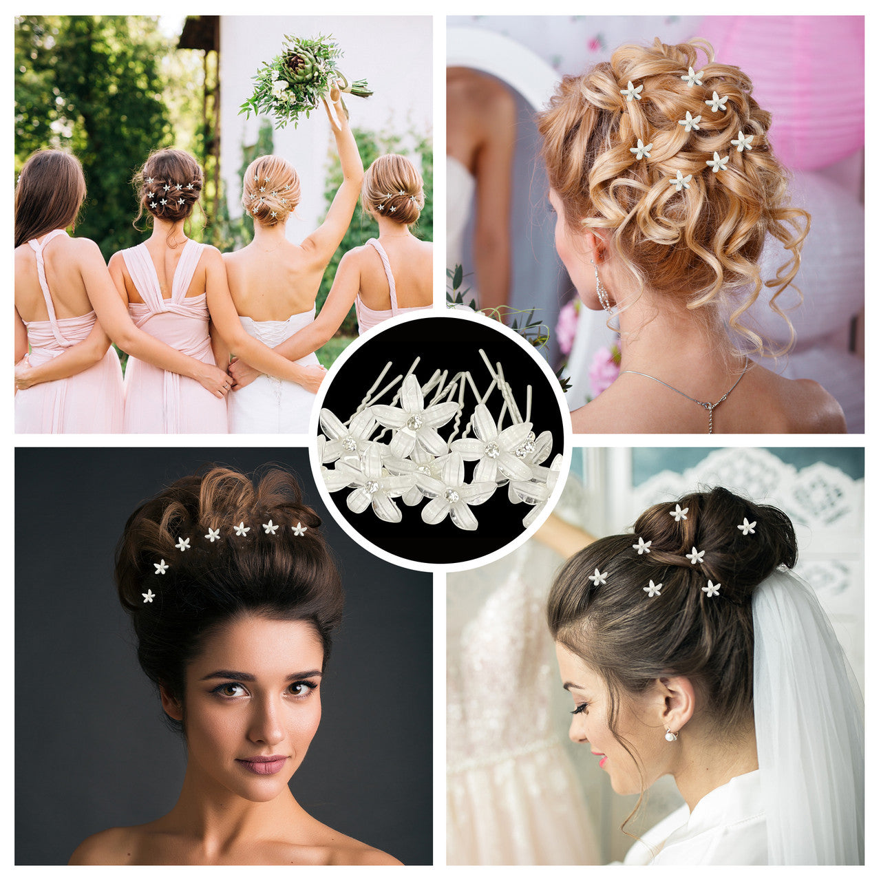 Vintage Pearl and Crystal Flower Bridal Hair Pins