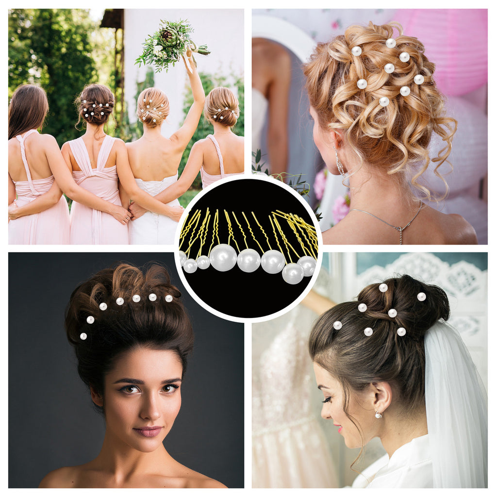 18pcs Mixed Sizes Pearl Hair Gold Pins