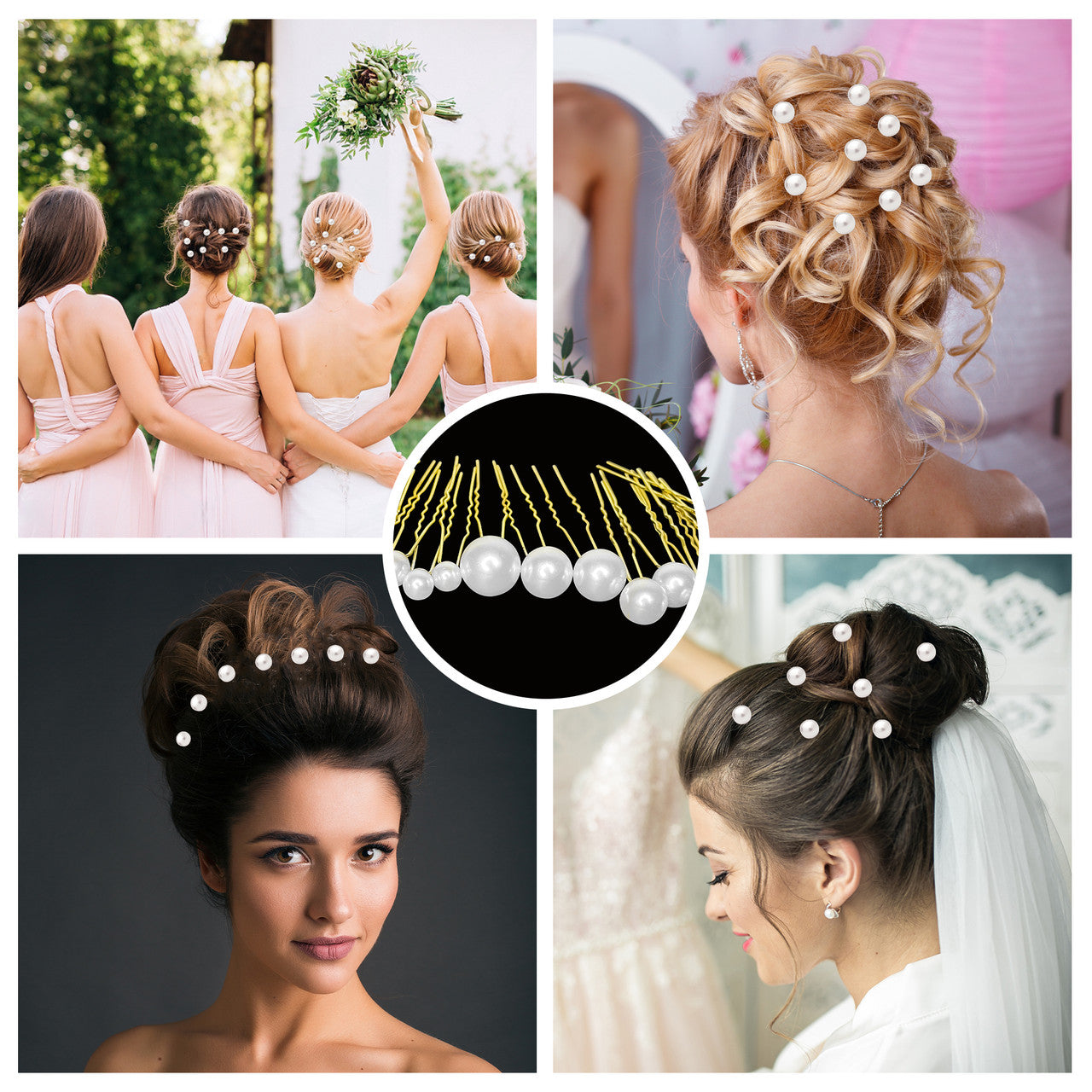 18pcs Mixed Sizes Pearl Hair Gold Pins