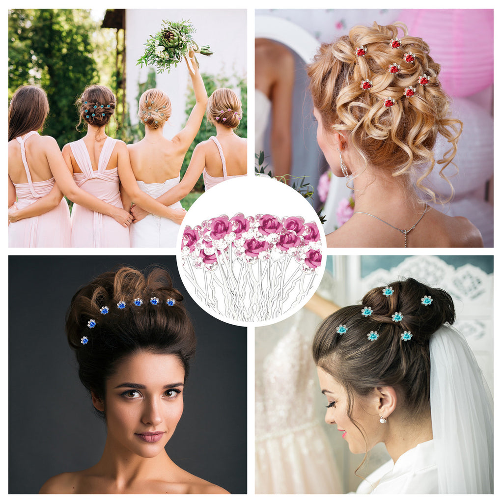 Flower Crystal Hair Pins - 10pcs