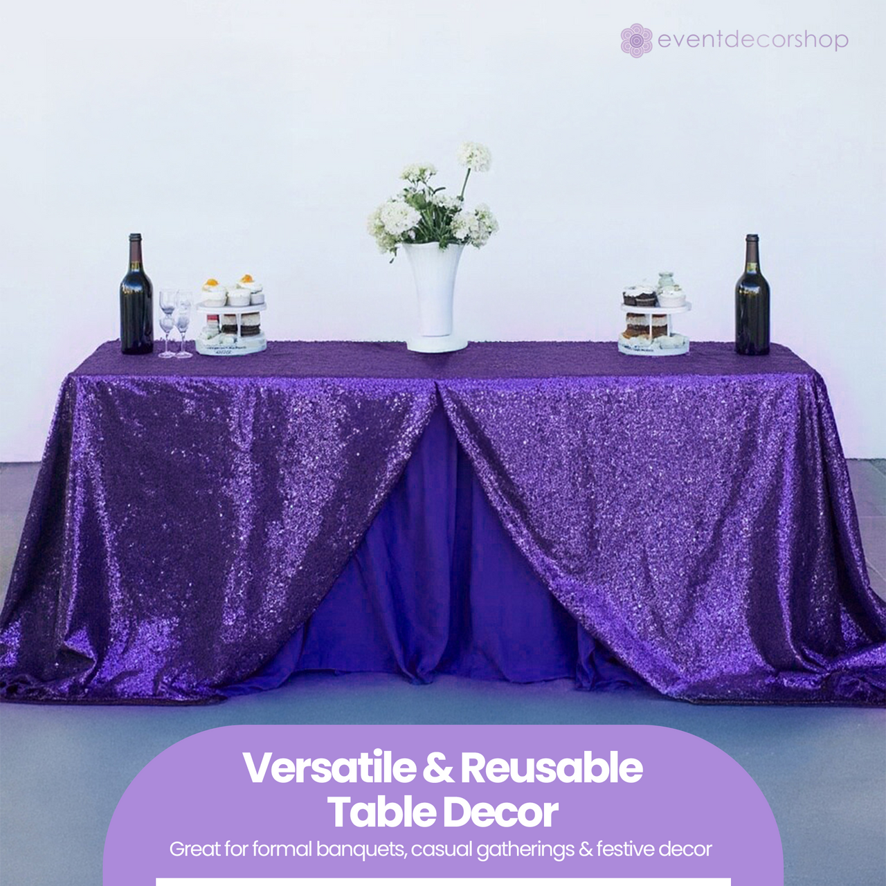 Sequin Rectangle Sparkly Tablecloth - Purple