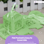 50x Laser Cut Love Heart & Doves Favours Box with Organza Ribbon - Green