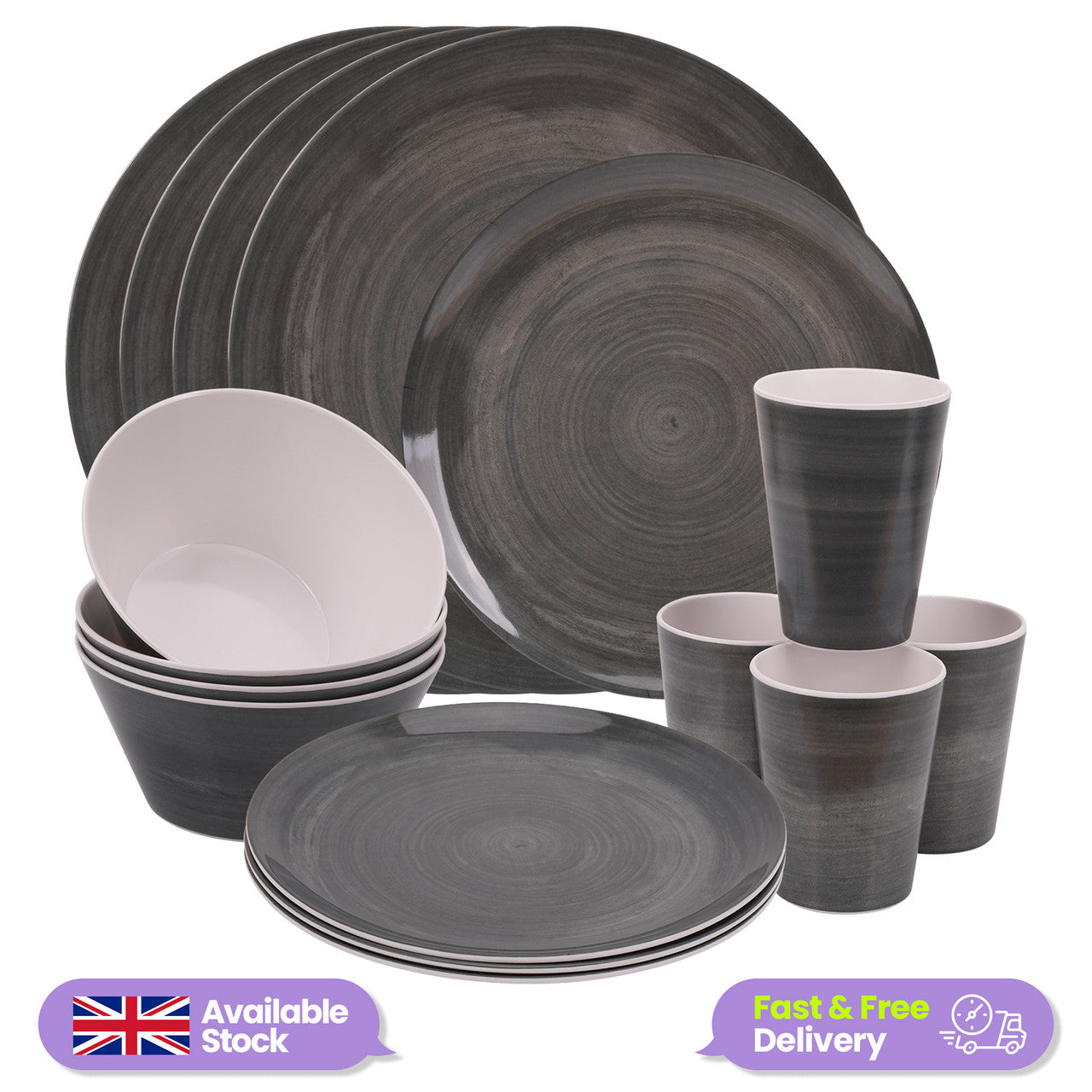 Grey Swirl Design Melamine BBQ and Party Set - 16pcs