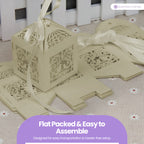 50x Laser Cut Love Heart & Doves Favours Box with Organza Ribbon - Honeydew