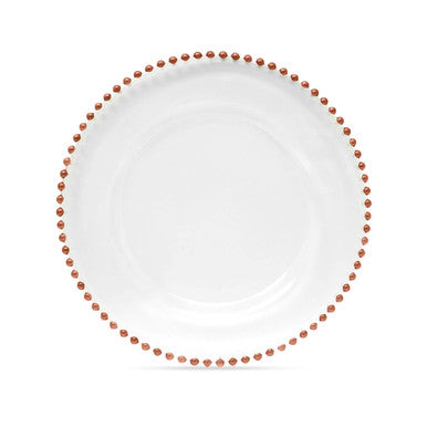 13" Round Charger Plate - Clear with Rose Gold Beads