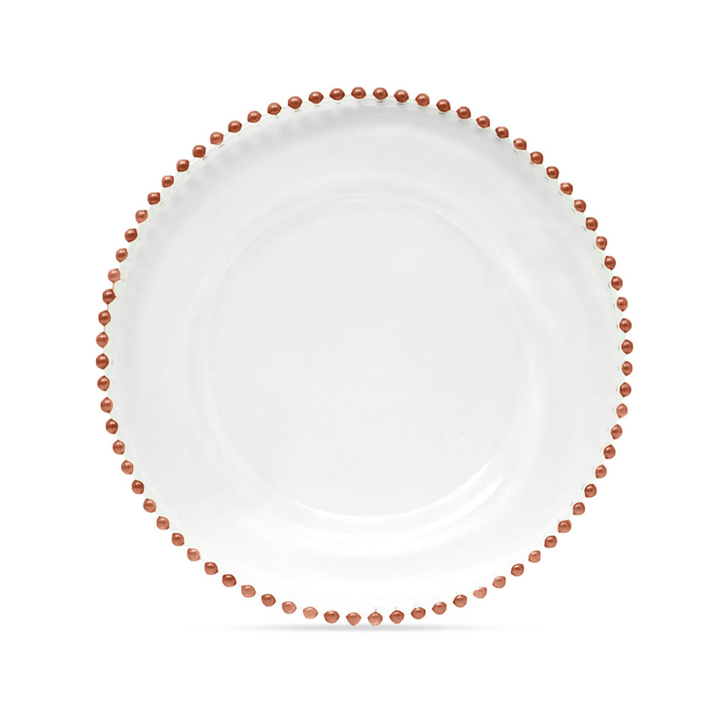 Round Charger Plate - Clear with Rose Gold Beads x 6