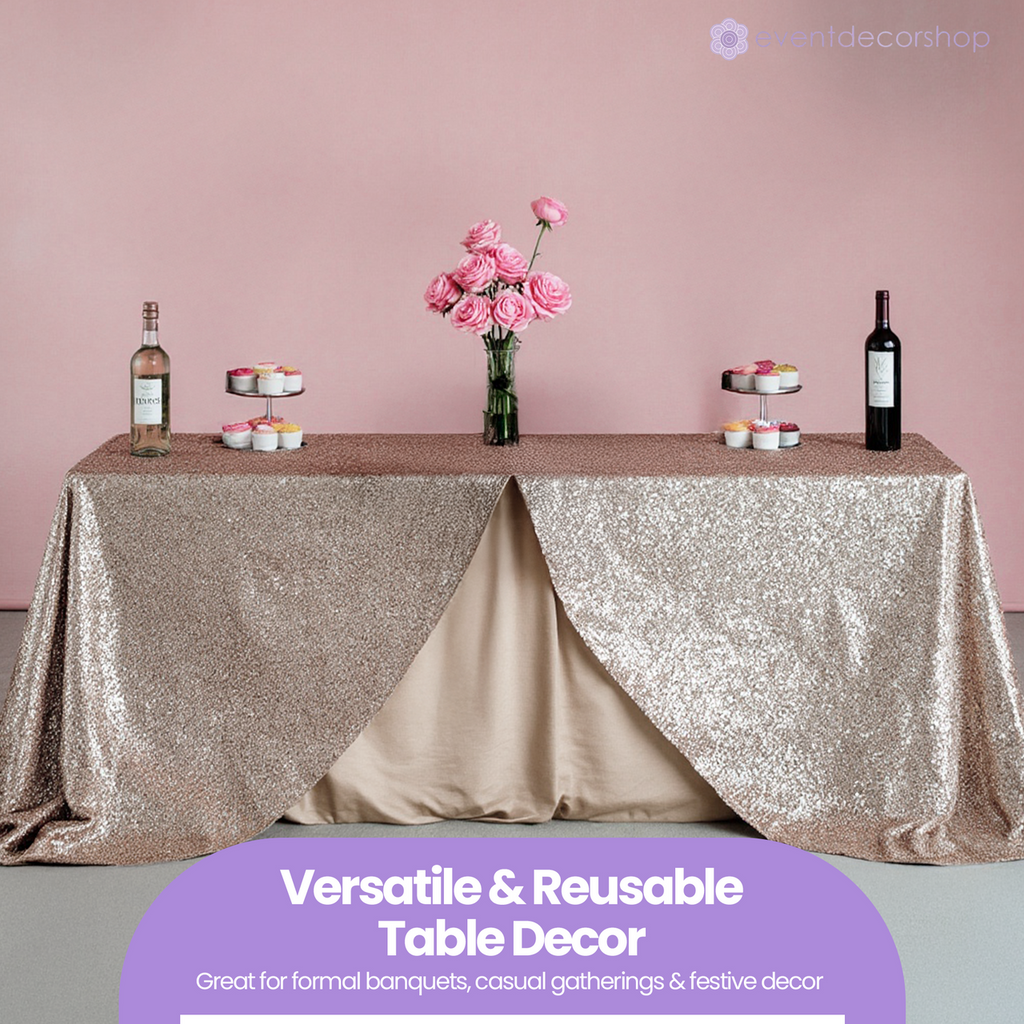 Sequin Rectangle Sparkly Tablecloth - Rose Gold