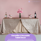 Sequin Rectangle Sparkly Tablecloth - Rose Gold