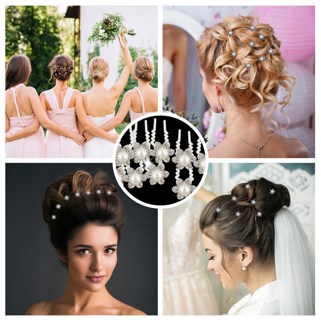 Pearl Flower Hair Pins (10pcs) - Clear